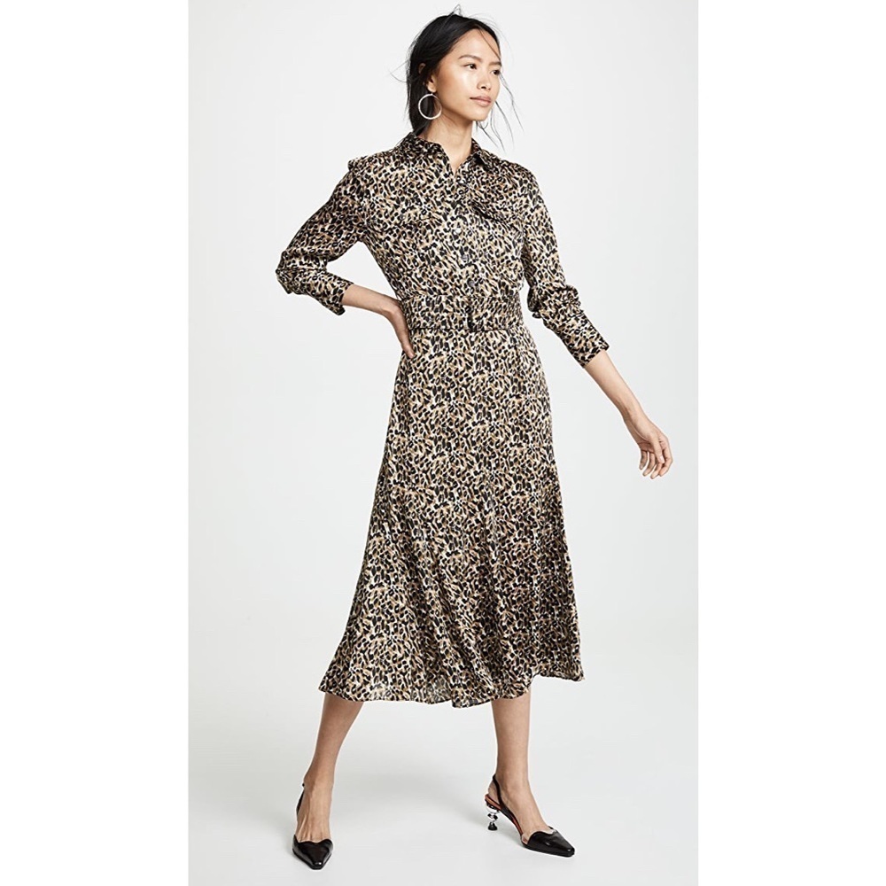 Equipment Lenora Long Sleeve Shirtdress Leopard XS